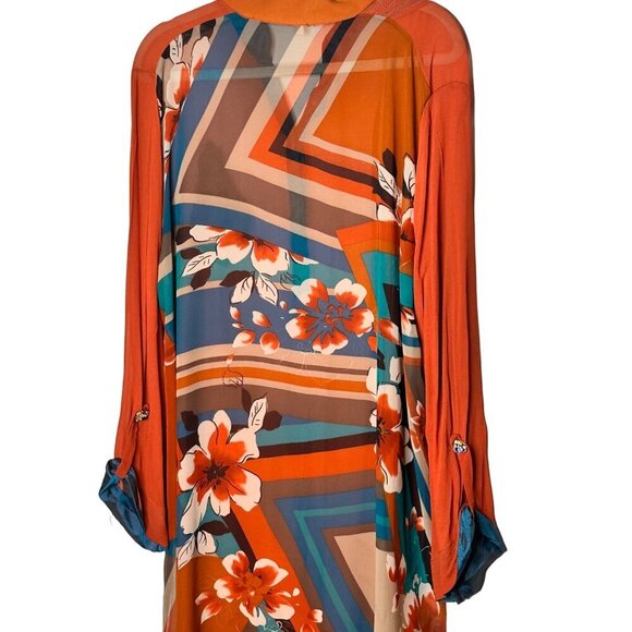 Orange Chiffon Kurta With Embellished Patch & Geometric Floral Pattern - Picture 10 of 13